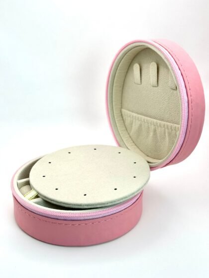 Guarda joias redondo em cor-de-rosa